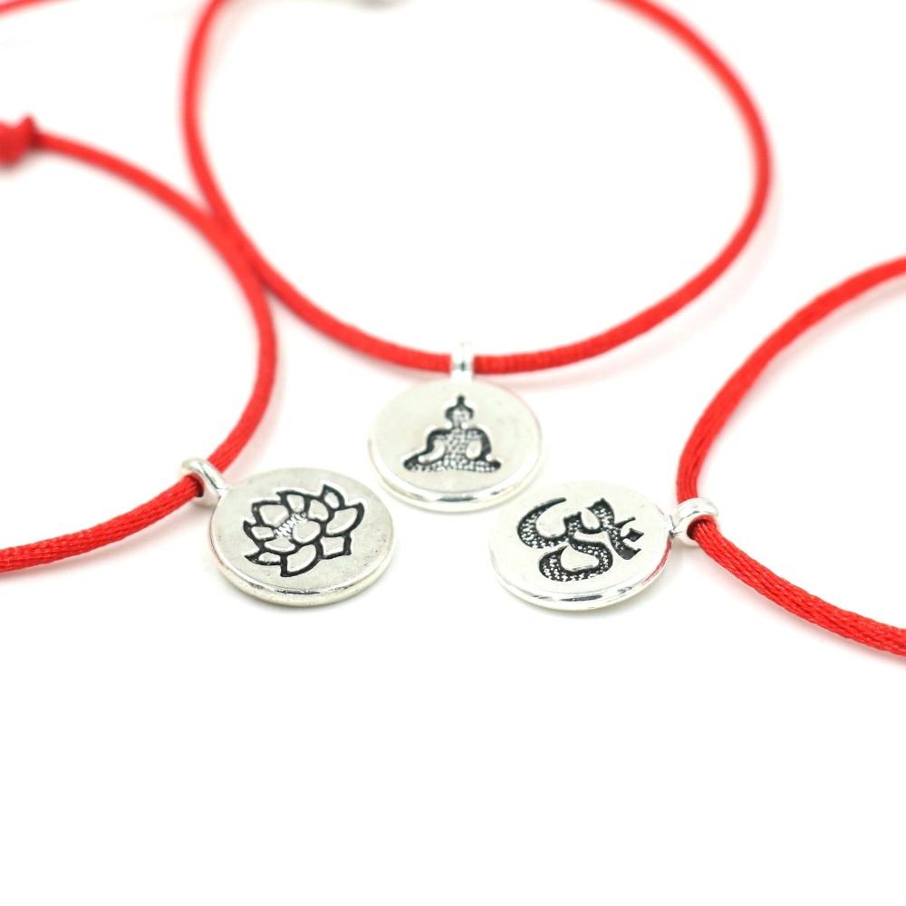 Lucky Red Rope Om Buddha Lotus Charm Bracelet Set - 3 Pieces