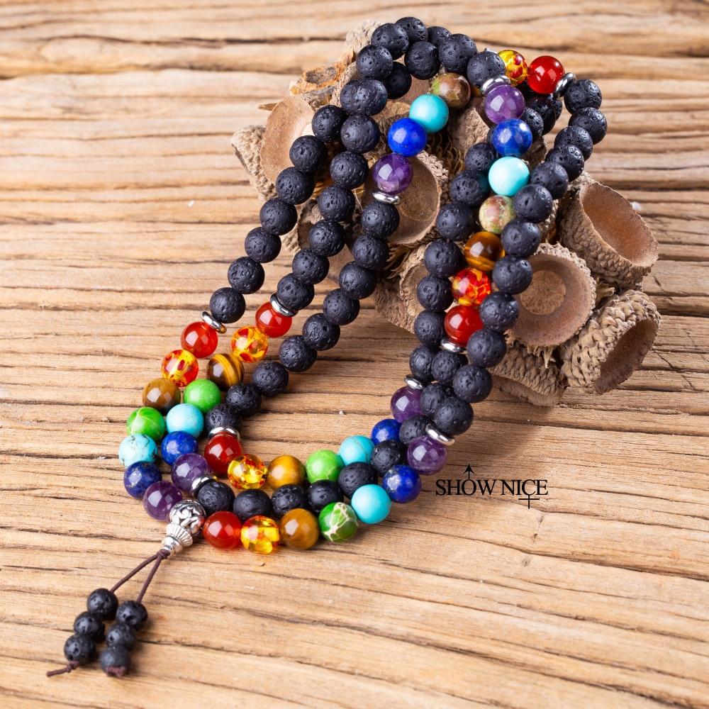 7 Chakra and Lava Stone 108 Beads Mala Bracelet