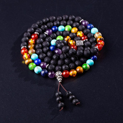 7 Chakra and Lava Stone 108 Beads Mala Bracelet