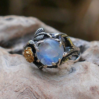 Vintage Moonstone With Mini Gold Rose Ring