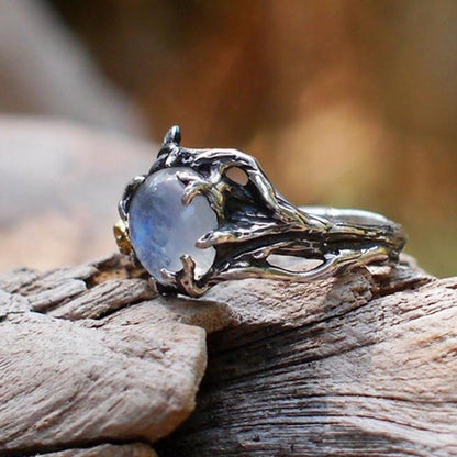 Vintage Moonstone With Mini Gold Rose Ring