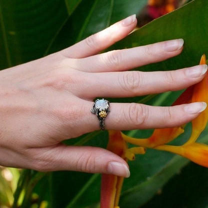 Vintage Moonstone With Mini Gold Rose Ring