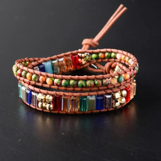 7 Chakra Crystal Leather Wrap Bracelet