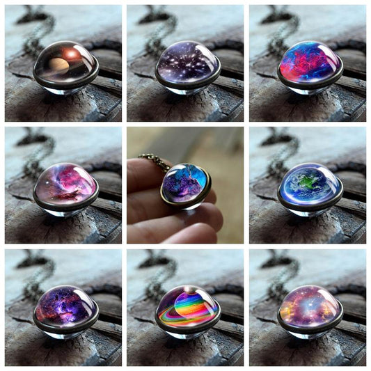 Nebula Galaxy Universe Spirit Double Sided  Glass Ball Pendant Necklace