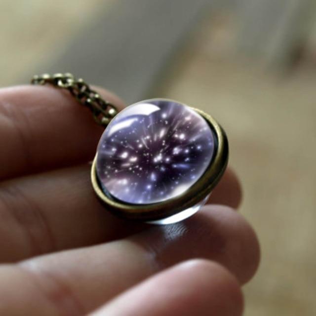 Nebula Galaxy Universe Spirit Double Sided  Glass Ball Pendant Necklace