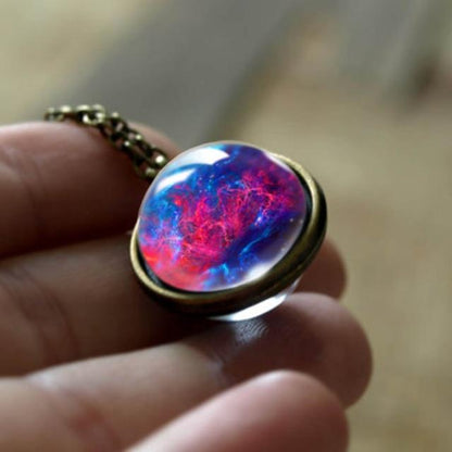 Nebula Galaxy Universe Spirit Double Sided  Glass Ball Pendant Necklace