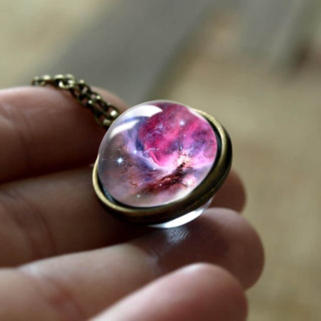 Nebula Galaxy Universe Spirit Double Sided  Glass Ball Pendant Necklace