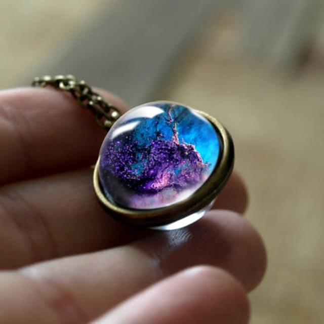 Nebula Galaxy Universe Spirit Double Sided  Glass Ball Pendant Necklace