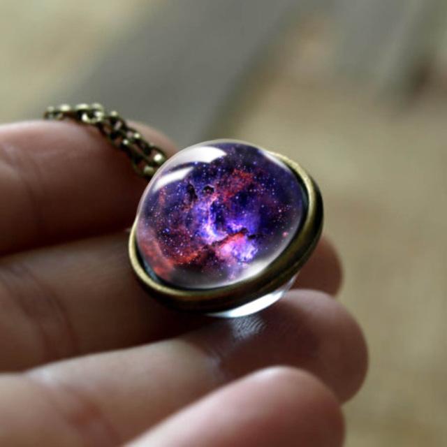 Nebula Galaxy Universe Spirit Double Sided  Glass Ball Pendant Necklace