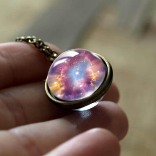 Nebula Galaxy Universe Spirit Double Sided  Glass Ball Pendant Necklace