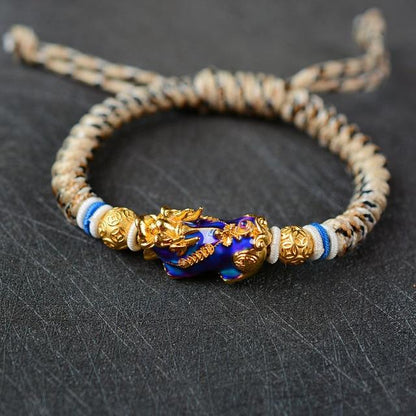 Temperature Color Changing Gold Pixiu Braided Lucky Rope Bracelet