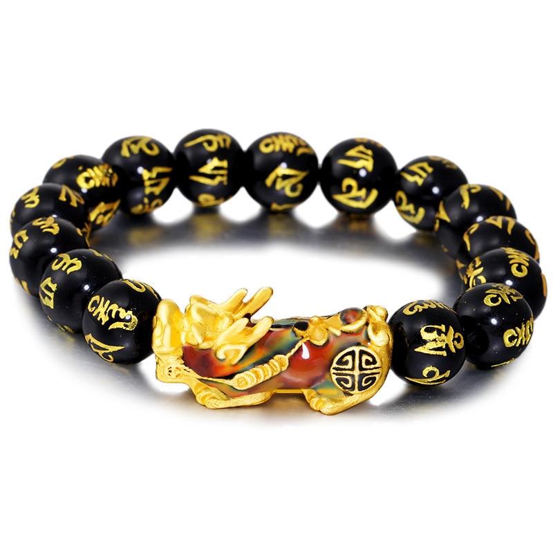 Temperature Color Changing Gold Lucky Brave Troop (Pixiu) Six True Words Mantra Bracelet