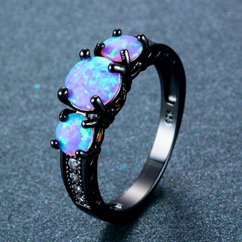 Blue Fire Opal Black Gold Ring