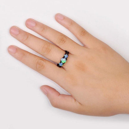 Blue Fire Opal Black Gold Ring