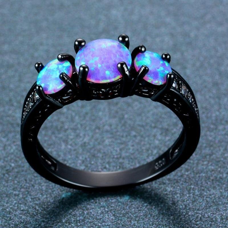 Blue Fire Opal Black Gold Ring