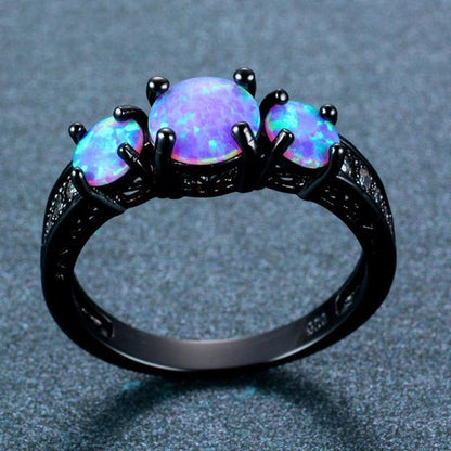 Blue Fire Opal Black Gold Ring