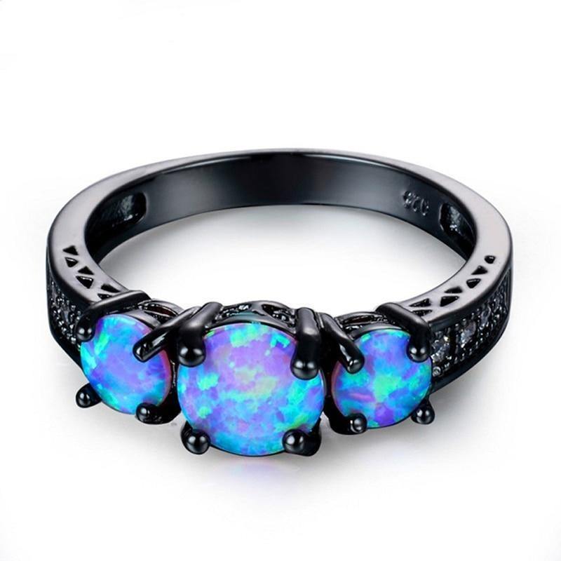 Blue Fire Opal Black Gold Ring