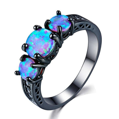 Blue Fire Opal Black Gold Ring