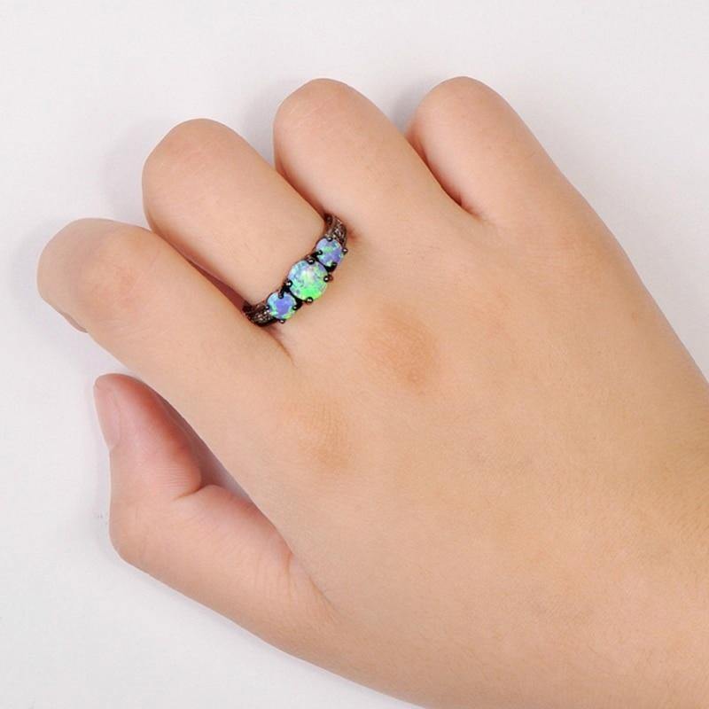 Blue Fire Opal Black Gold Ring