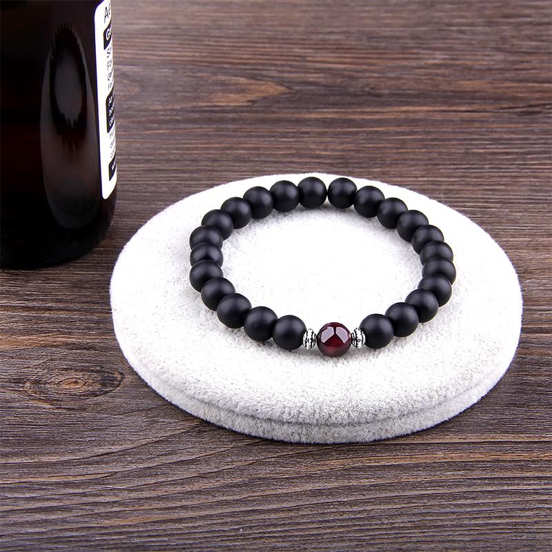 Matte Black Onyx Red Garnet Beads Bracelet