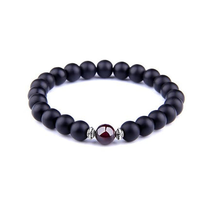 Matte Black Onyx Red Garnet Beads Bracelet