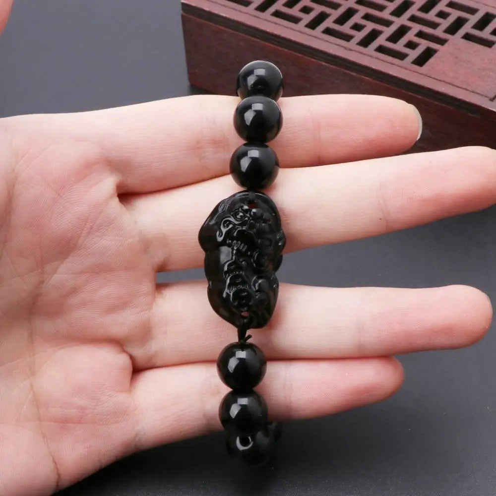 Black Obsidian Brave Troops Charm Bracelet