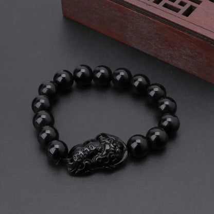 Black Obsidian Brave Troops Charm Bracelet