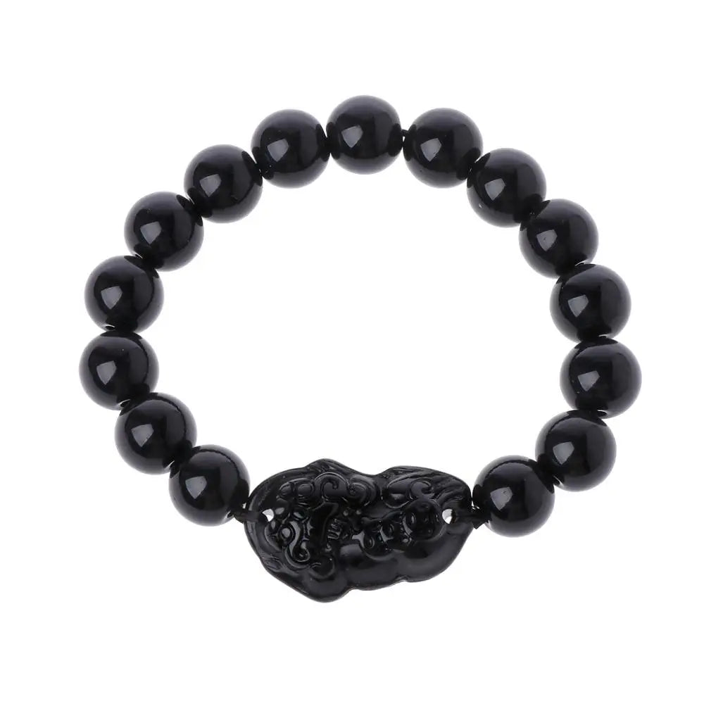 Black Obsidian Brave Troops Charm Bracelet