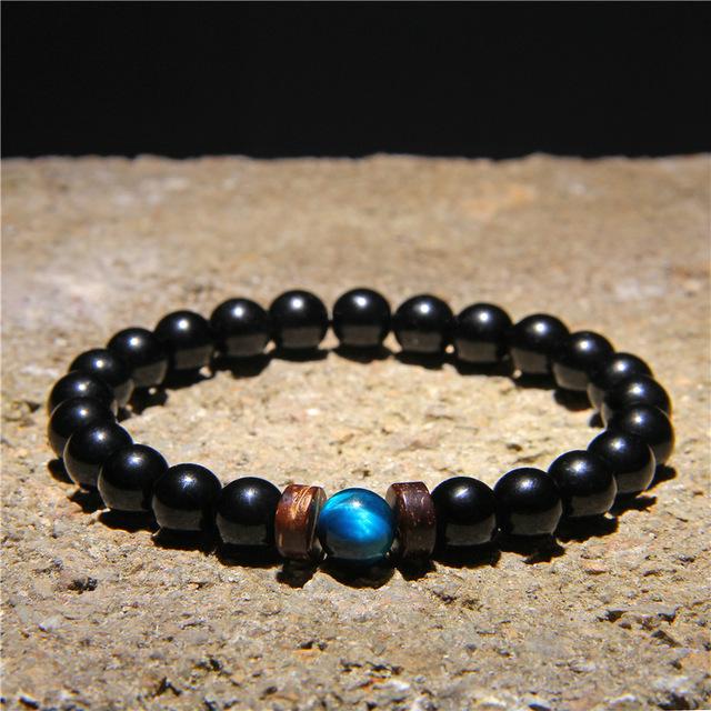 Blue Tiger Eye X Black Onyx X Wooden Beads Bracelet