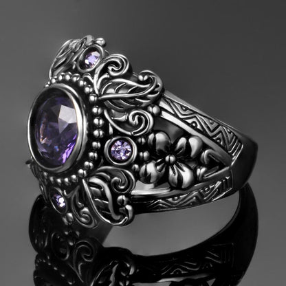 Flower Purple Amethyst Ring