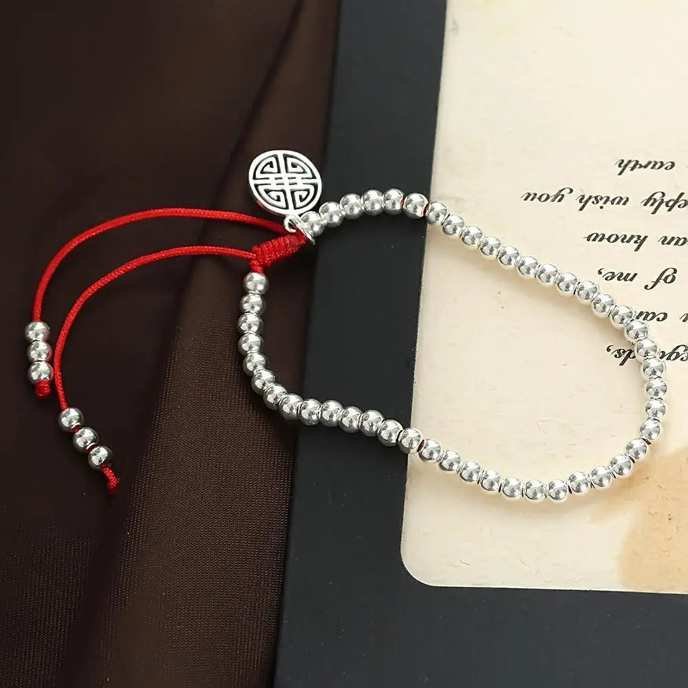 Sterling Silver Lucky Red Rope Prosperity Bracelet