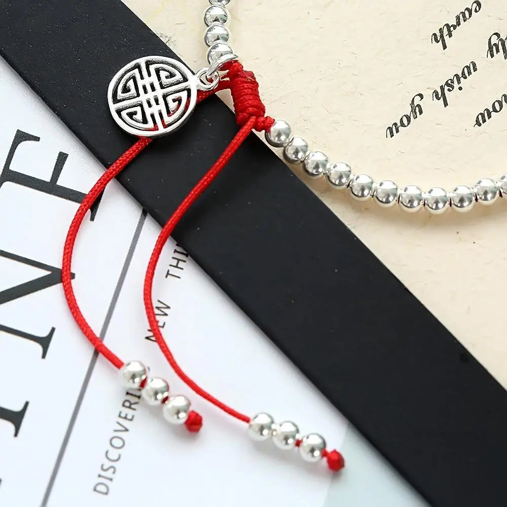 Sterling Silver Lucky Red Rope Prosperity Bracelet