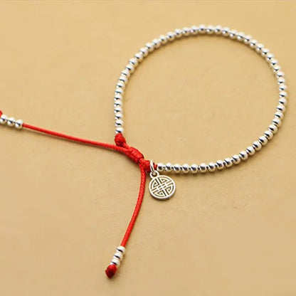 Sterling Silver Lucky Red Rope Prosperity Bracelet