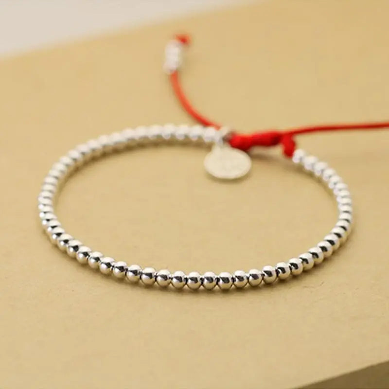 Sterling Silver Lucky Red Rope Prosperity Bracelet