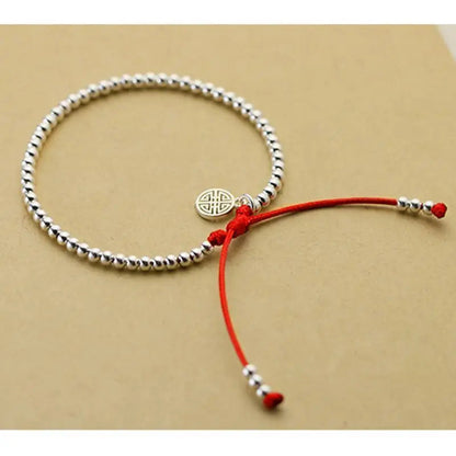 Sterling Silver Lucky Red Rope Prosperity Bracelet