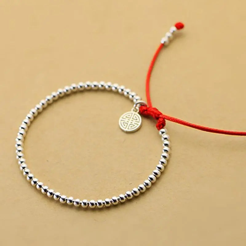 Sterling Silver Lucky Red Rope Prosperity Bracelet