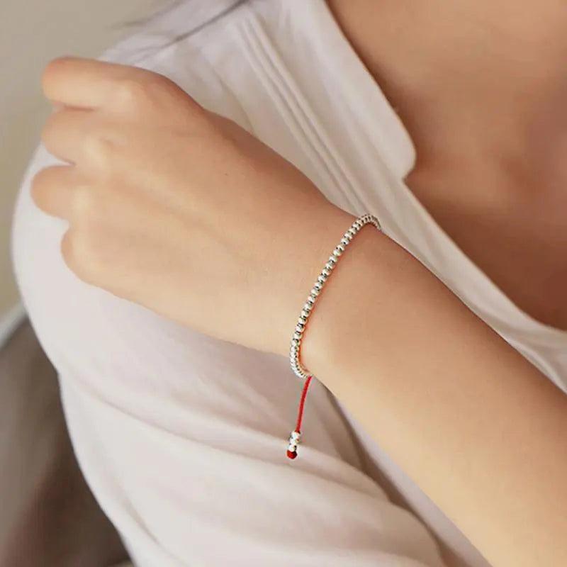 Sterling Silver Lucky Red Rope Prosperity Bracelet