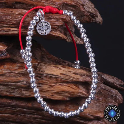 Sterling Silver Lucky Red Rope Prosperity Bracelet