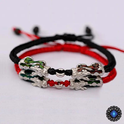 Sterling Silver Thermochromic Pixiu Lucky Buddhist Rope Bracelet