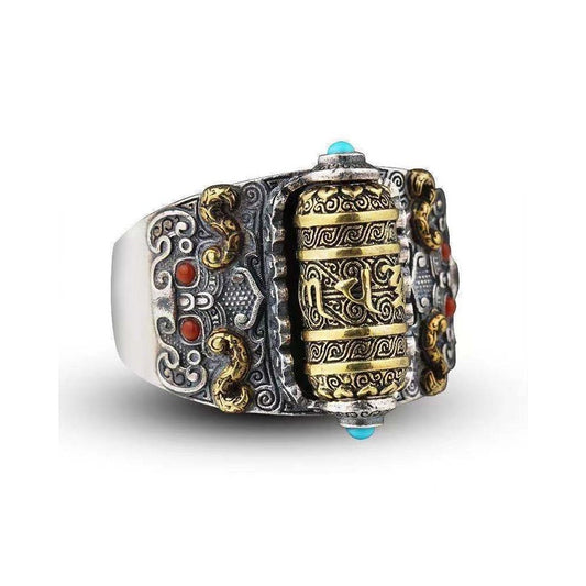 Tibetan Prayer Wheel Mantra Ring