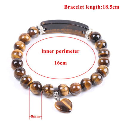 Tiger's Eye Beads Heart Pendant Bracelet