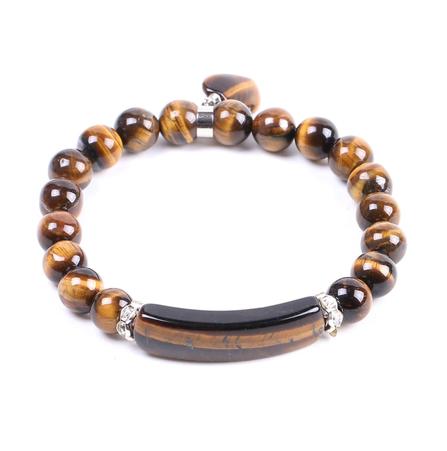 Tiger's Eye Beads Heart Pendant Bracelet