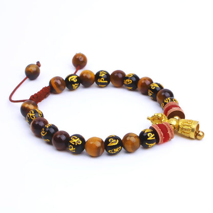 Tiger's Eye with Tibetan Om Mani Padme Hum Mantra Feng Shui Bracelet