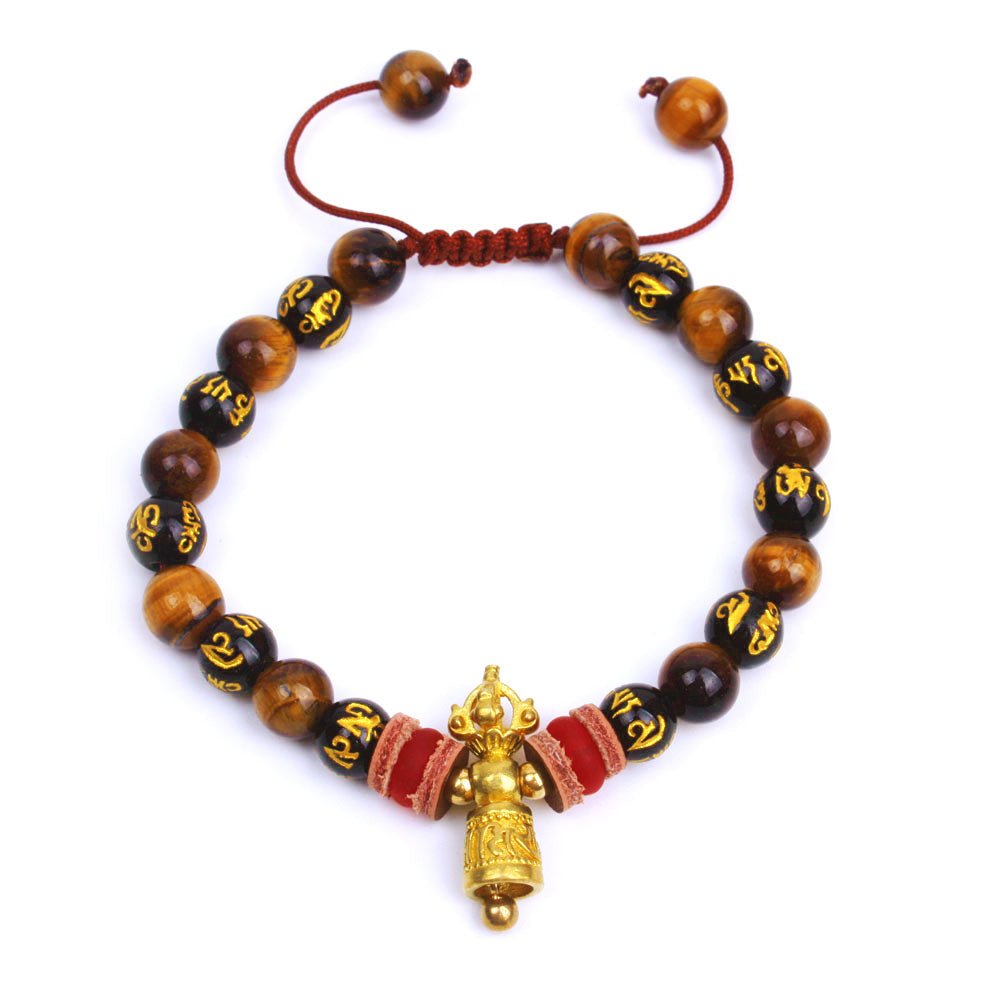 Tiger's Eye with Tibetan Om Mani Padme Hum Mantra Feng Shui Bracelet