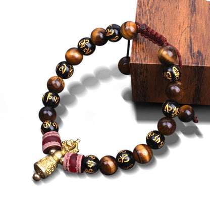 Tiger's Eye with Tibetan Om Mani Padme Hum Mantra Feng Shui Bracelet