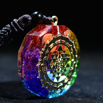 Handmade 7 Chakra Stone Sri Yantra 'ENERGY' ORGONITE Necklace