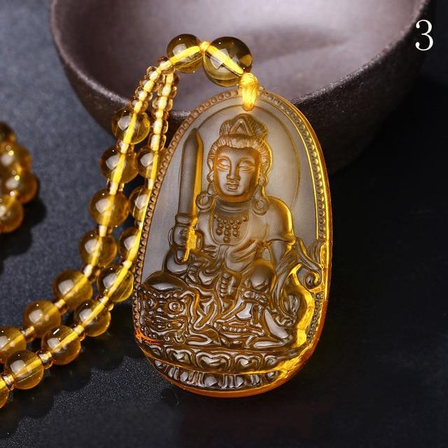 Natural Citrine BUDDHA Deity GUARDIAN Abundance Pendant Necklace