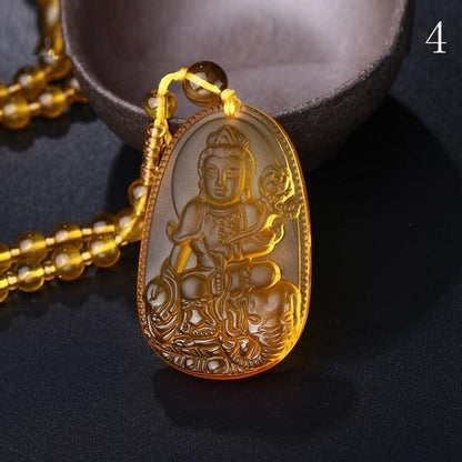 Natural Citrine BUDDHA Deity GUARDIAN Abundance Pendant Necklace