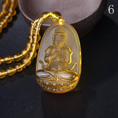 Natural Citrine BUDDHA Deity GUARDIAN Abundance Pendant Necklace