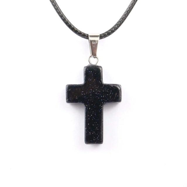 Natural Stone Cross Pendant Necklace